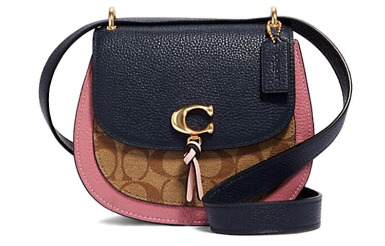 Coach Coach Remi Multicolor Leather Saddle Bag Crossbody Shoulder Bag Women's Khaki & Midnight Blue