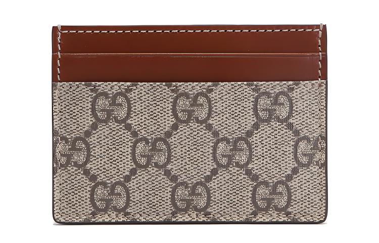 Gucci Gucci Canvas With Leather Card Clip Card Holder Regular Unisex Ebony/Brown