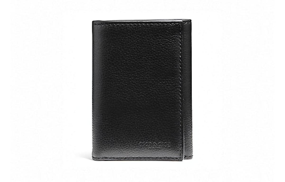 Coach Coach Trifold Wallet Cow Leather Clutches Wallets Men's Black