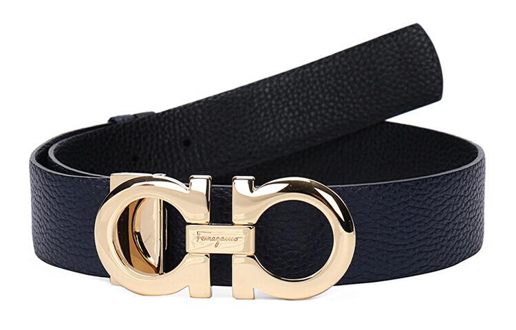 Ferragamo FERRAGAMO Cow Leather Leather Belts Women's Dark Blue Black Width 3.5cm