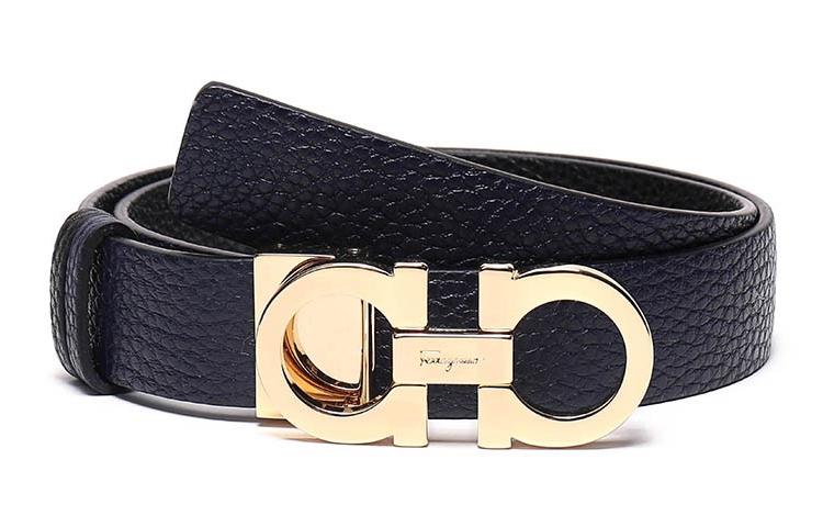Ferragamo FERRAGAMO Cow Leather Belt Women's Dark Blue/Black Width 2.5cm