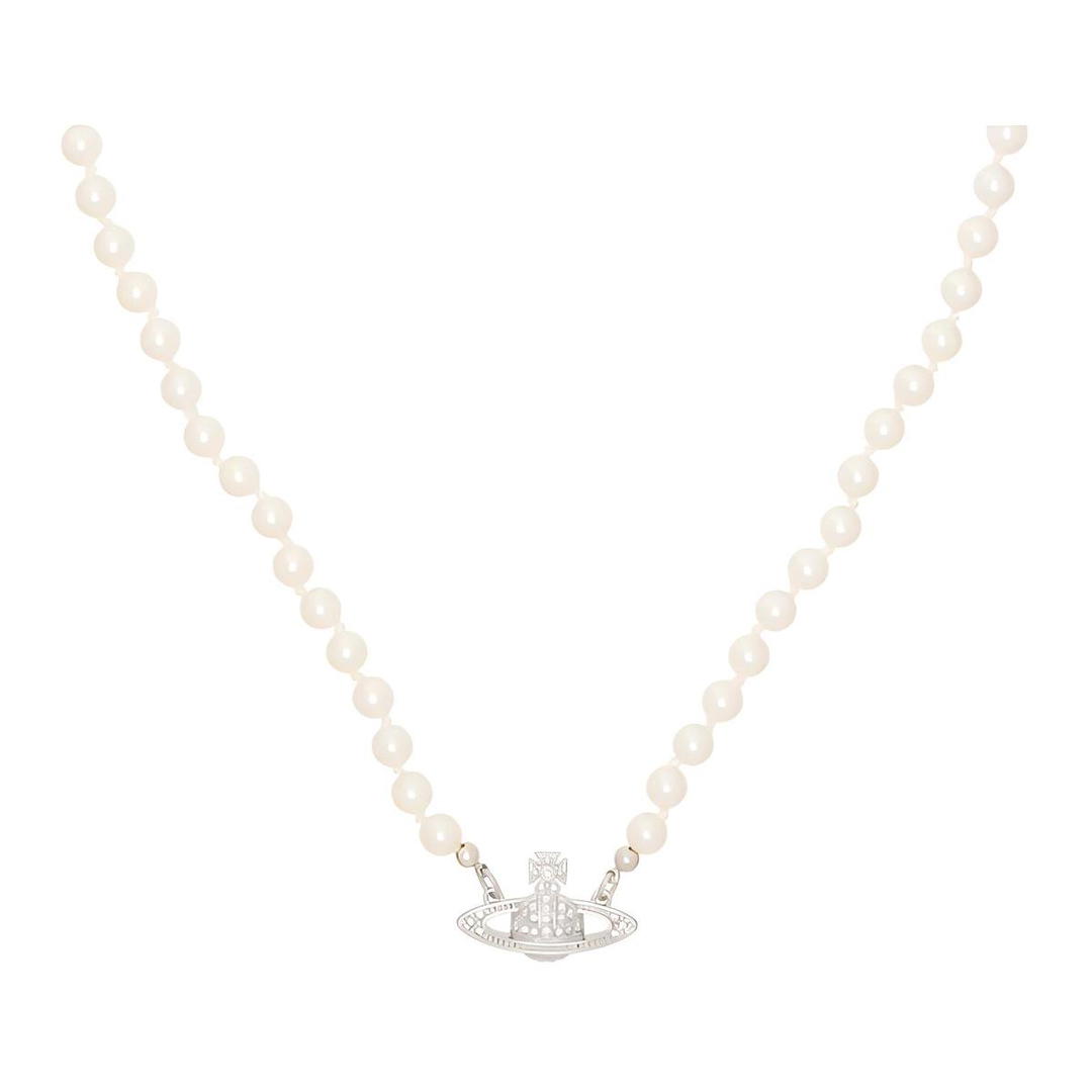 Vivienne Westwood Vivienne Westwood Glass Brass Rhinestone Artificial Pearl Necklaces Men's White