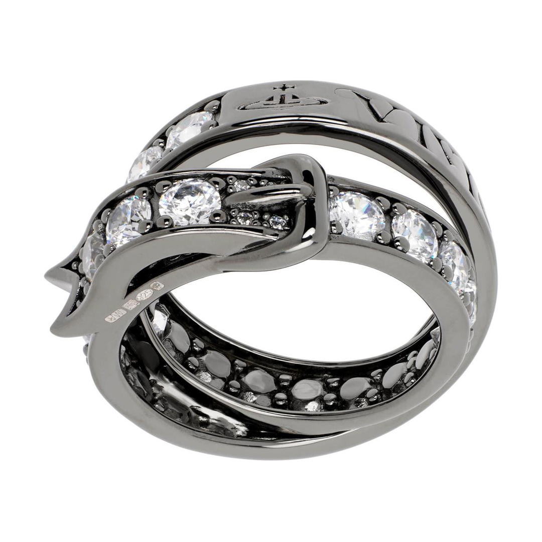 Vivienne Westwood Vivienne Westwood 925 Sterling Silver Cubic Zirconia Metal Rings Men's Silver Gray