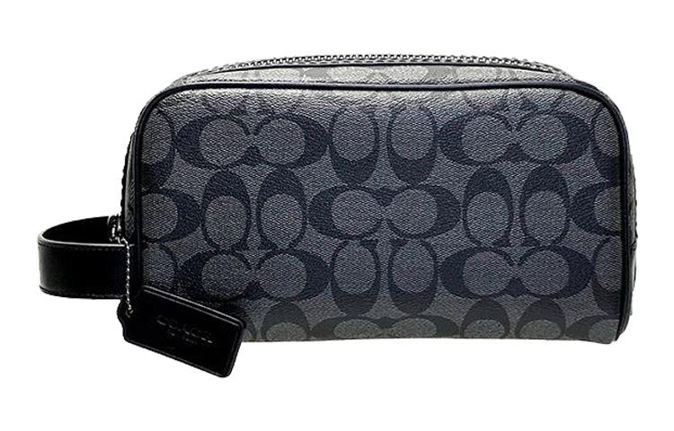 Coach Coach Travel Kit PVC With Canvas And Leather Travel Bag Toiletry Bag Makeup Bag Small Size Unisex Black