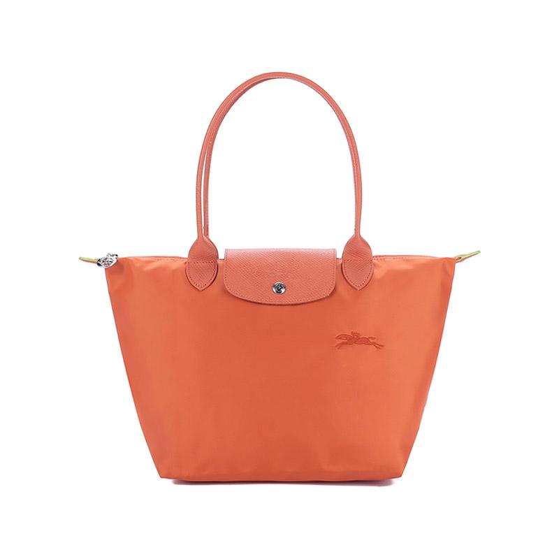 Longchamp Longchamp Le Pliage Green Cow Leather Trim Dumpling Bag Handbag Shoulder Bag Small Size Women's Orange