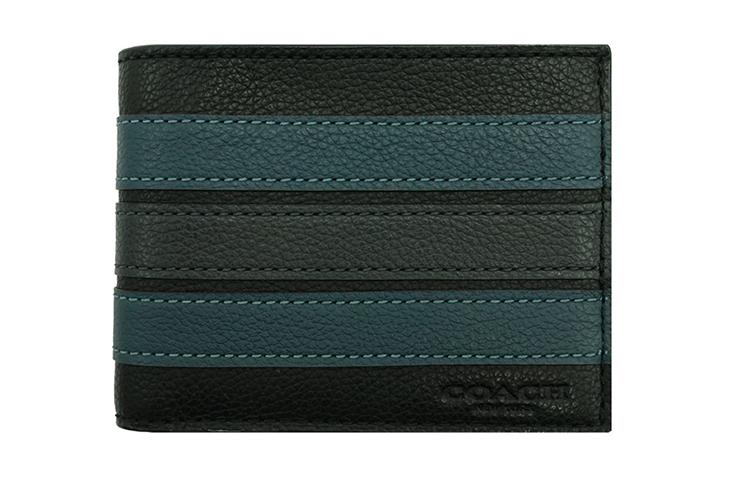 Coach Coach Billfold Wallet Cow Leather Wallet Men's Black/Blue