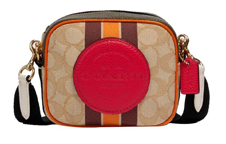 Coach Coach Dempsey Canvas With Leather Camera Bags Shoulder Bag Crossbody Bag Mini Women's Light Brown Monogram & Red