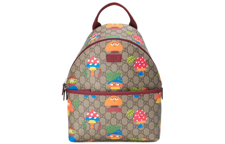 Gucci Gucci Canvas With Leather Backpack Kids' Ebony Wood With Red Accents