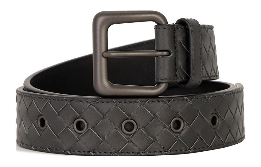 Bottega Veneta Bottega Veneta Solid Color Diamond Pattern Decoration Pin Buckle Cow Leather Belts Unisex Gray Width 4CM
