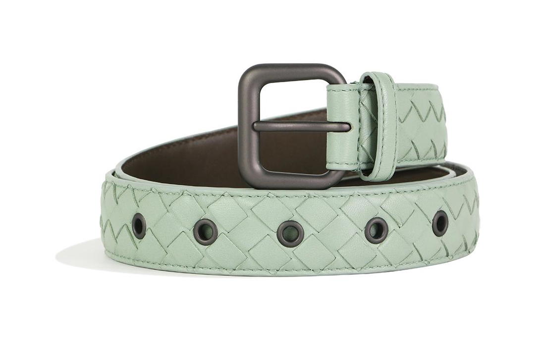 Bottega Veneta Bottega Veneta Double-Sided Woven Decoration Pin Buckle Leather Belts Unisex Green Width: 3cm