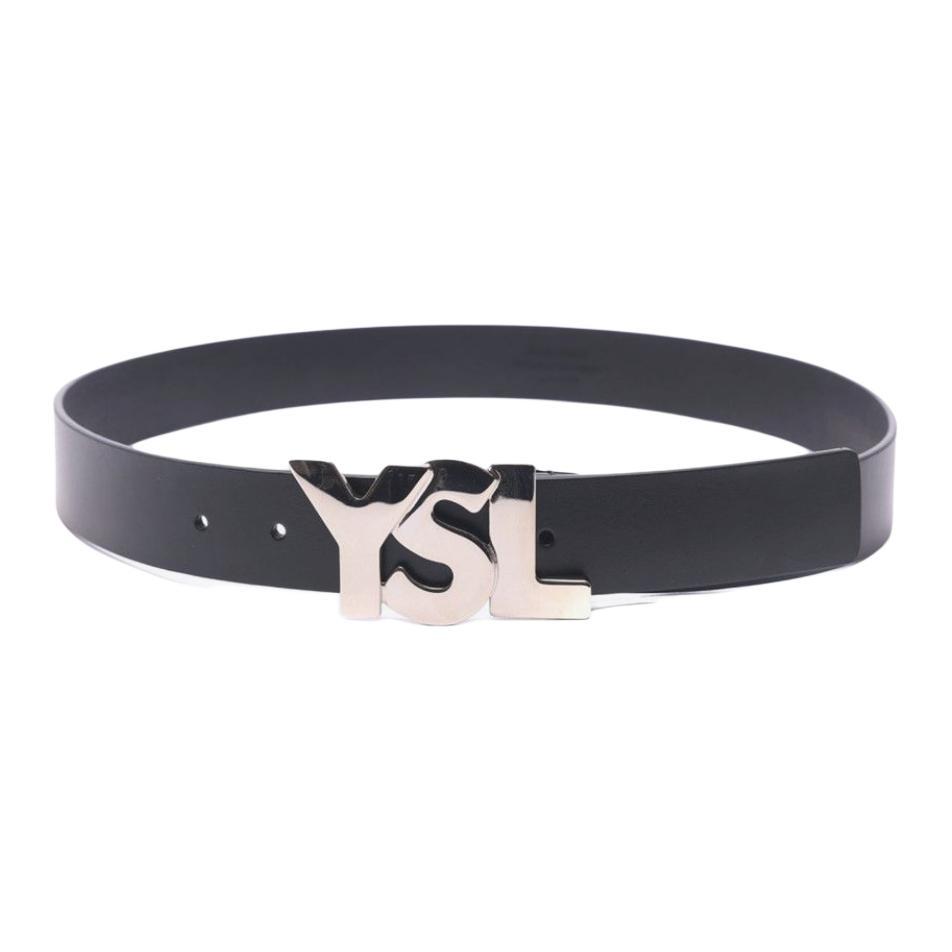 Saint Laurent Saint Laurent Cow Leather Leather Belts Men's Black Width 3.5CM