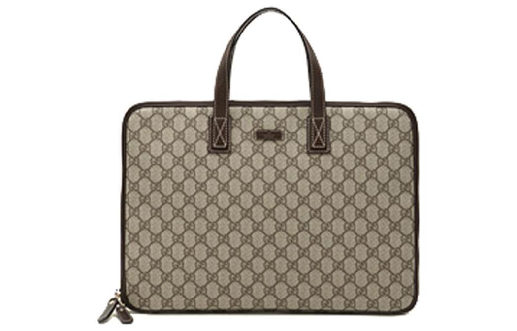 Gucci Gucci Canvas With Leather Handbags Briefcases Men's Ebony