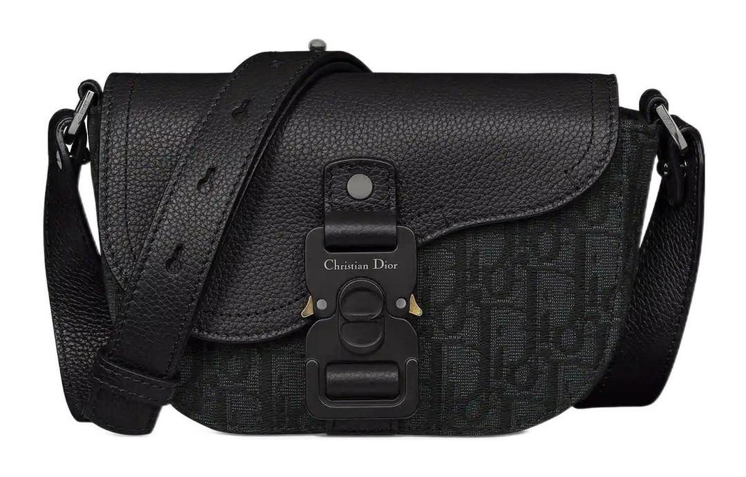 Dior Dior Oblique Jacquard Grained Calfskin Saddle Bags Shoulder Bag Crossbody Bag Clutches Men's Black