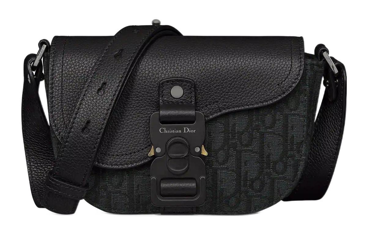 Dior Dior Oblique Jacquard Grained Calfskin Saddle Bags Shoulder Bag Crossbody Bag Clutches Men's Black