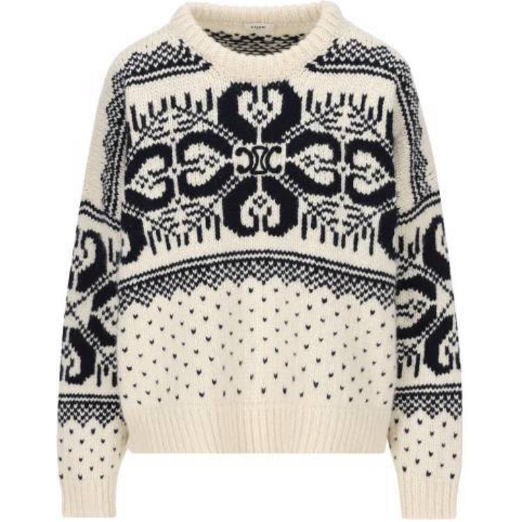 Celine Celine Crew Neck Sweater In Fair Isle Wool And Cashmere