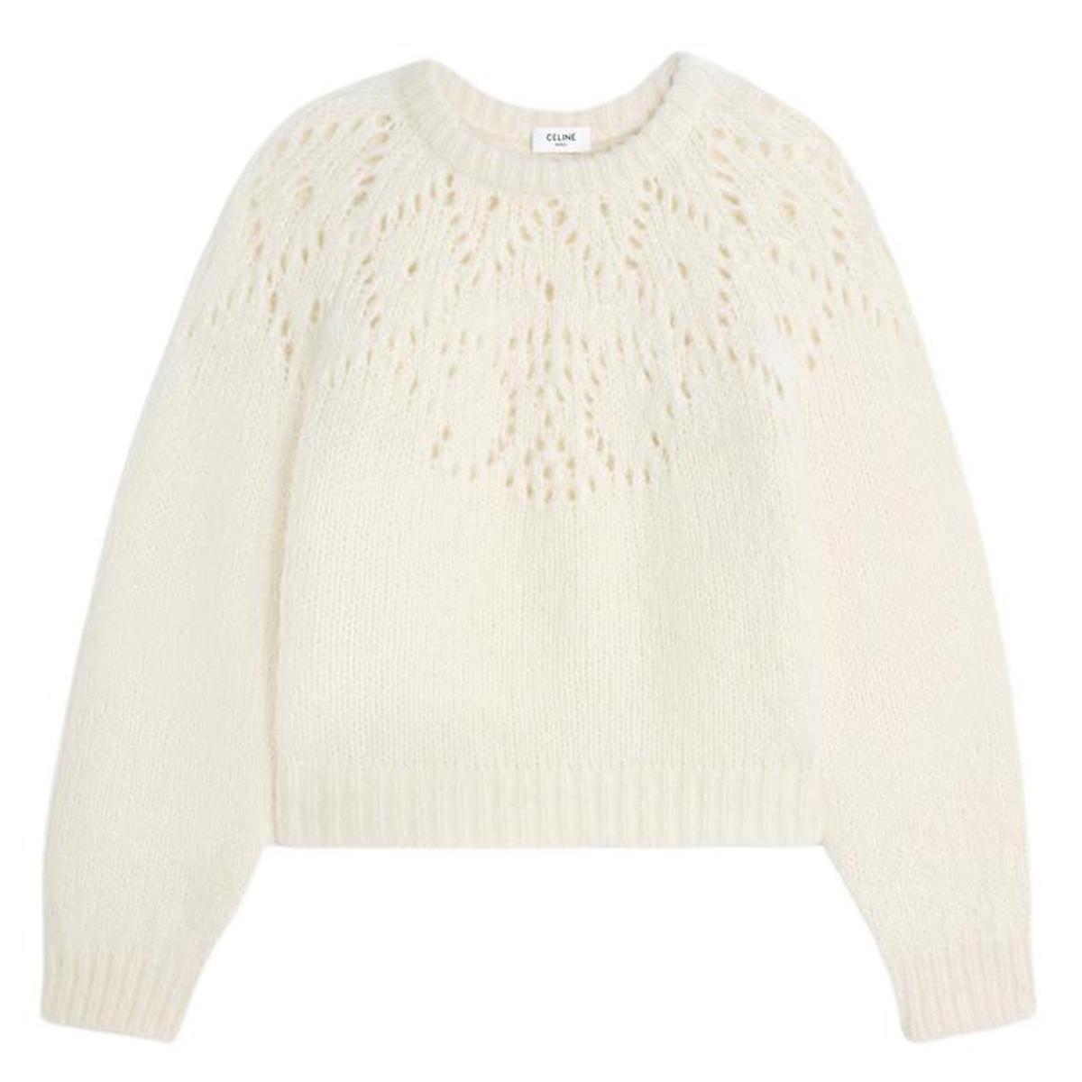 Celine Celine Crew Neck Sweater In Triomphe Fair Isle Alpaca Wool Pointelle
