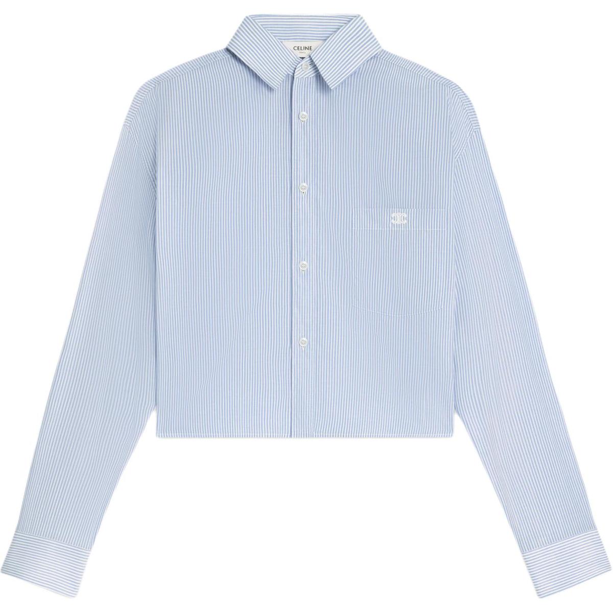 Celine Celine Cropped Shirt In Striped Cotton Linen