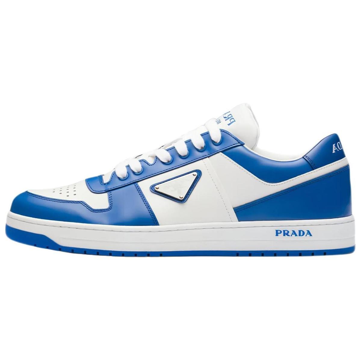 Prada Prada Downtown Low Top Sneakers Leather White Cobalt Blue