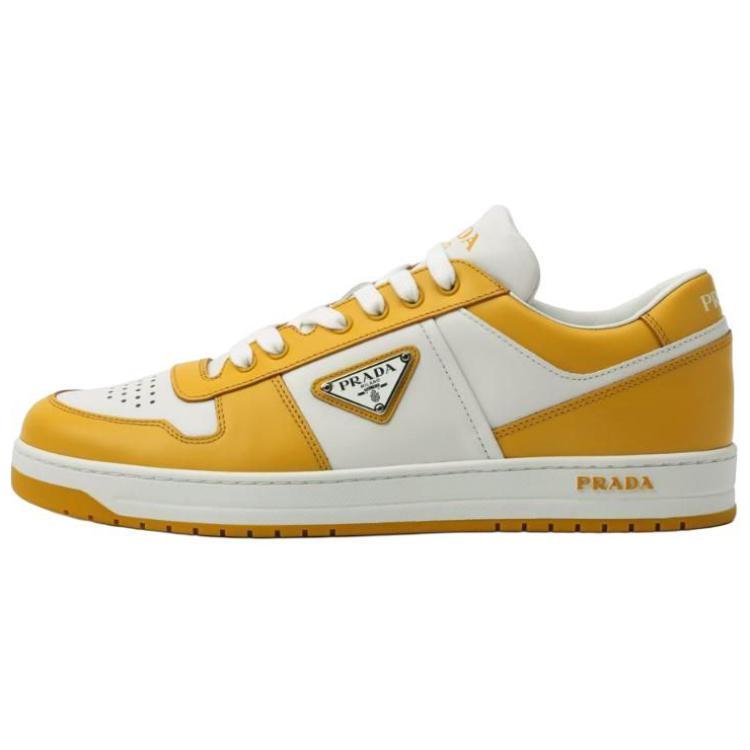 Prada Prada Downtown Low Top Sneakers Leather White Yellow Sun