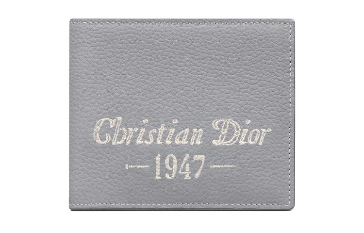Dior Dior Grained Calfskin Card Holder Wallet Men's Gray