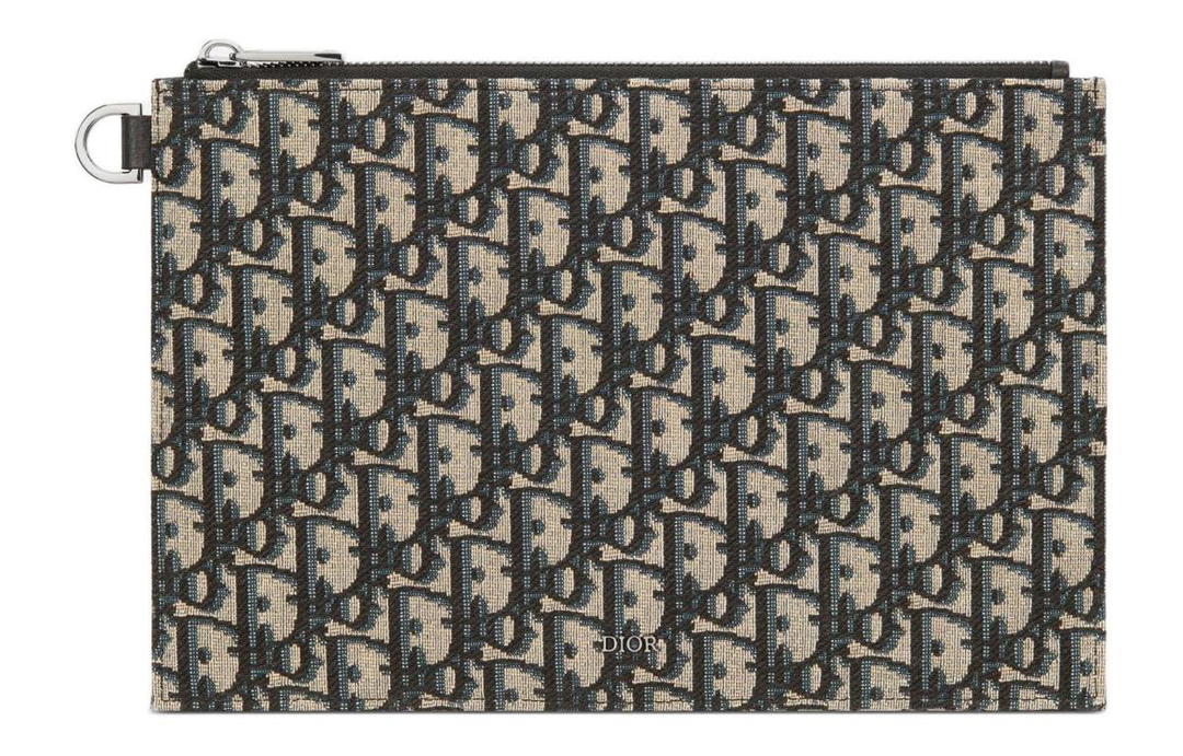 Dior Dior OBLIQUE Printed Fabric With Grain Cow Leather Small Clutch Bag Men's Beige & Black