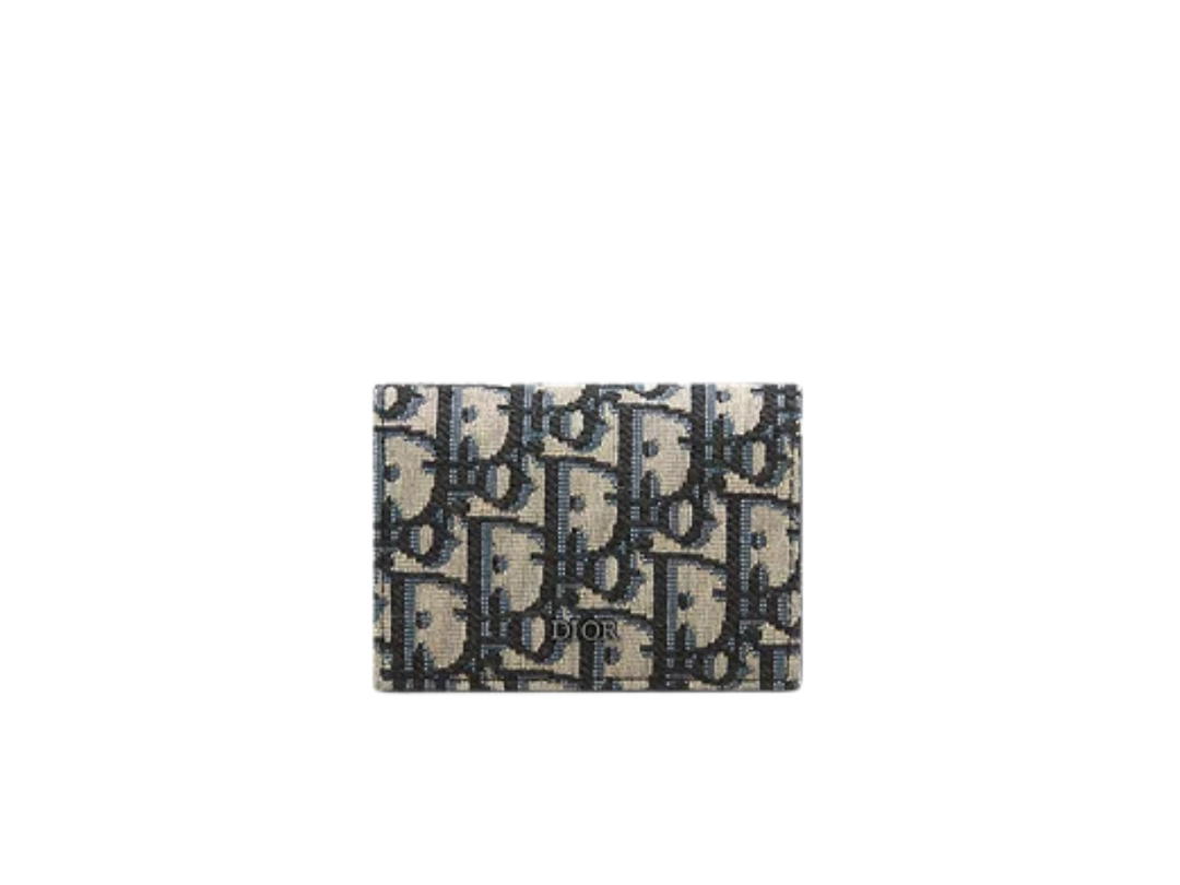 Dior Dior Business Card Holder In Beige and Black Dior Oblique Jacquard With Ruthenium-Finish Brass Hardware