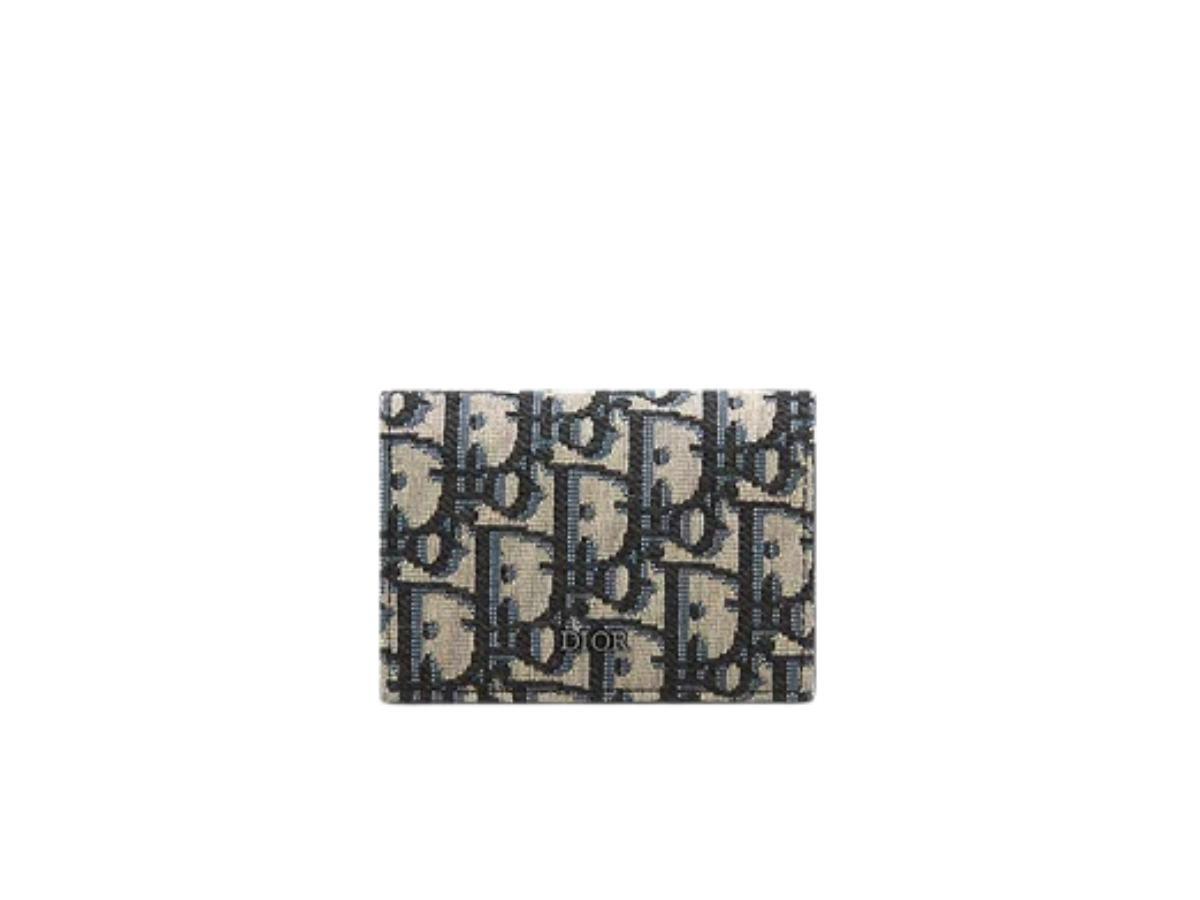 Dior Dior Business Card Holder In Beige and Black Dior Oblique Jacquard With Ruthenium-Finish Brass Hardware