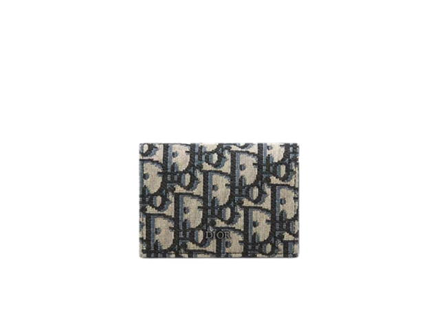 Dior Dior Business Card Holder In Beige and Black Dior Oblique Jacquard With Ruthenium-Finish Brass Hardware - view 1