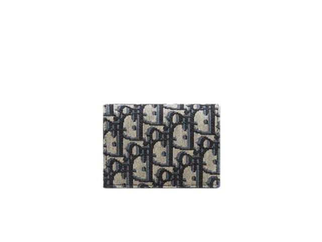 Dior Dior Business Card Holder In Beige and Black Dior Oblique Jacquard With Ruthenium-Finish Brass Hardware - view 2