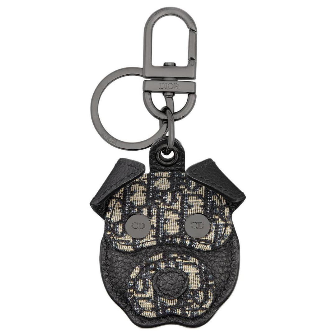Dior Dior Cow Leather Cotton Brass Stainless Steel Technical Fabric Keychains Unisex Black