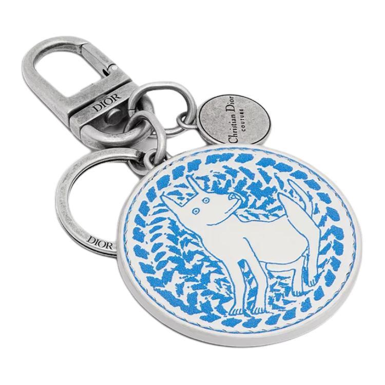 Dior Dior Calfskin Keychains Unisex Blue