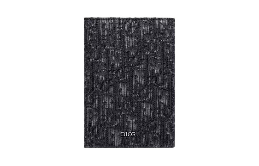 Dior Dior Oblique Print Fabric Passport Holder Men's Black