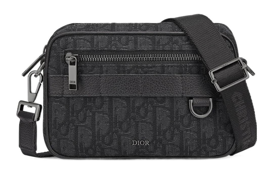 Dior Dior Oblique Print Grained Cow Leather Shoulder Bag Crossbody Bag Mini Men's Black