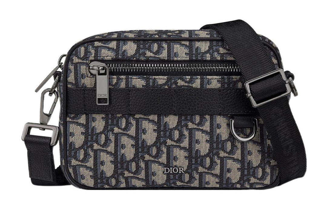 Dior Dior Oblique Print Grained Cow Leather Shoulder Bag Crossbody Bag Mini Men's Beige/Black