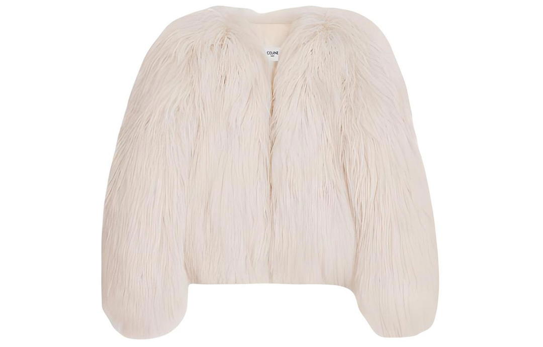 Celine Celine Crew Neck Jacket In Long Goat Hair Jackets Coats Women's Light Brown