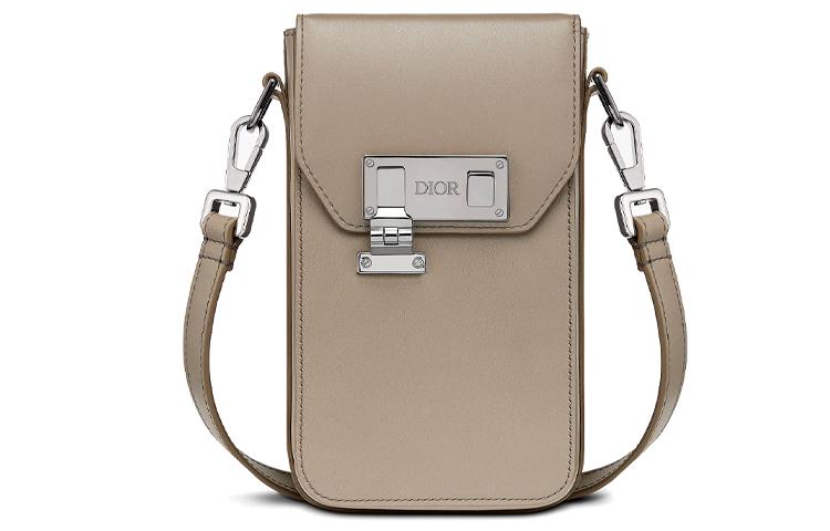 Dior Dior Lock Cow Leather Shoulder Bag Crossbody Bag Cell Phone Pouch Clutch Men's Beige