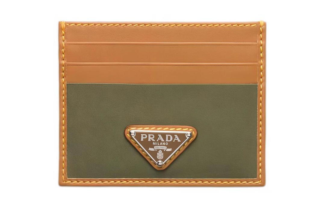 Prada Prada Recycled Nylon Card Holder Men's Khaki & Camel
