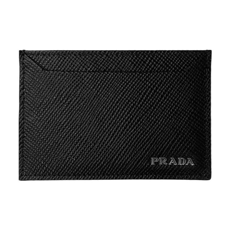 Prada Prada Calfskin Card Clip Card Holder Men's Black