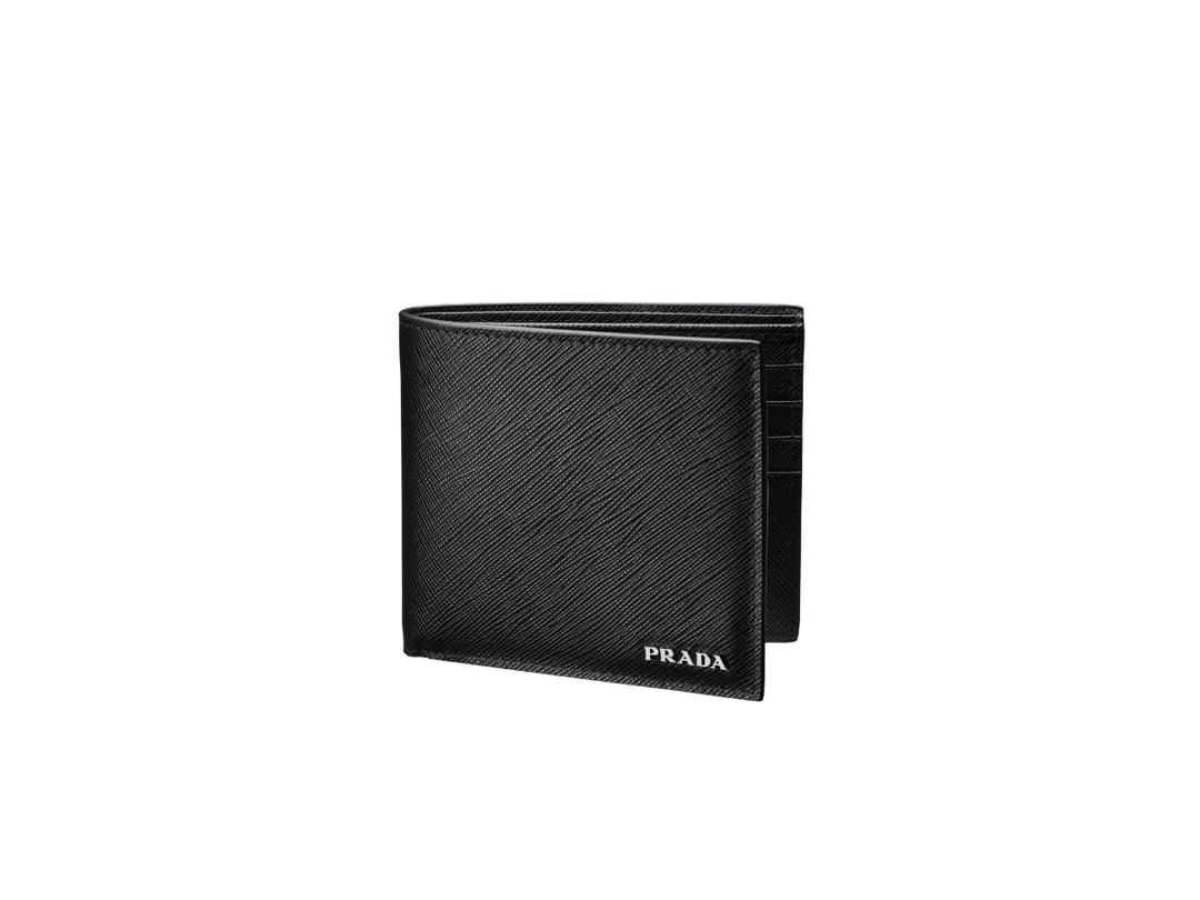 Prada Prada Bifold Wallet In Letter Logo Saffiano Leather