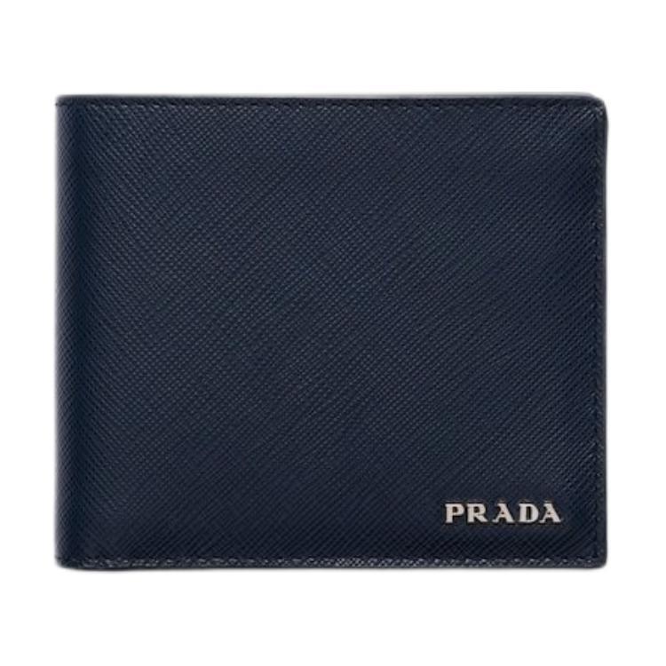 Prada Prada Leather Wallet Men's Marine Blue & Light Gray