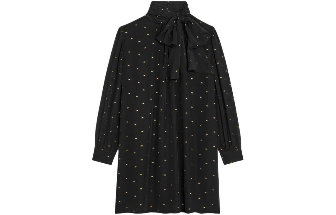 Celine Celine Babydoll Dress In Silk Georgette Long Sleeved Dress Women's Black