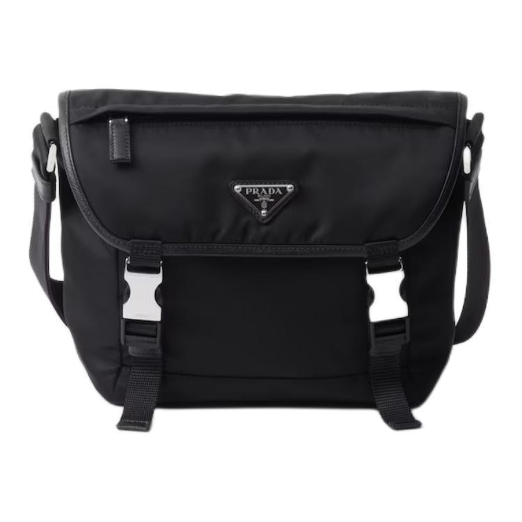 Prada Prada Recycled Nylon Saffiano Leather Crossbody Bag Shoulder Bag Men's Black