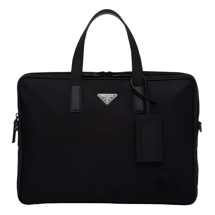 Prada Prada Recycled Nylon And Leather Briefcases Handbags Men's Black