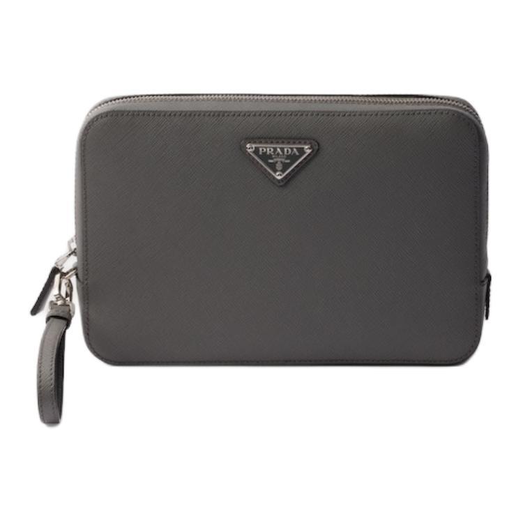 Prada Prada Saffiano Leather Clutch Men's Marble Gray