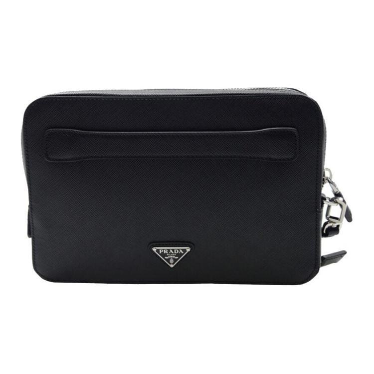 Prada Prada Saffiano Cow Leather Clutch Men's Black