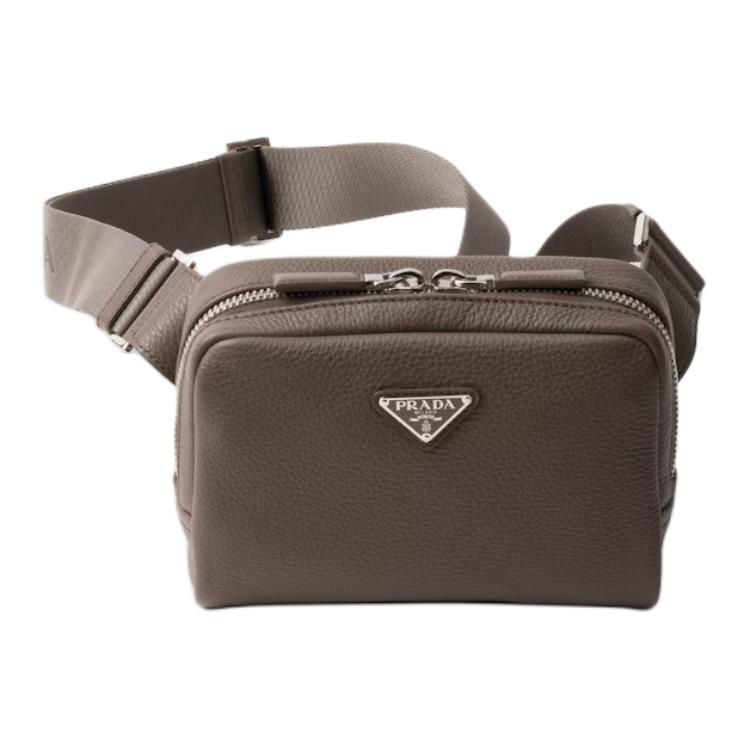 Prada Prada Leather Crossbody Bag Shoulder Bag Men's Gray Brown