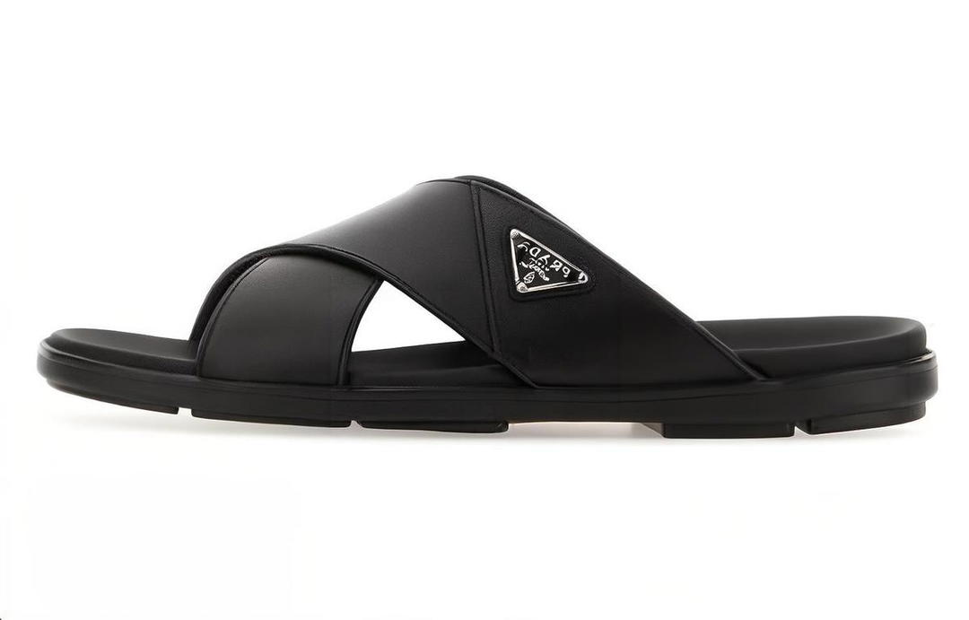 Prada Prada Triangle Logo Slip On Sandals