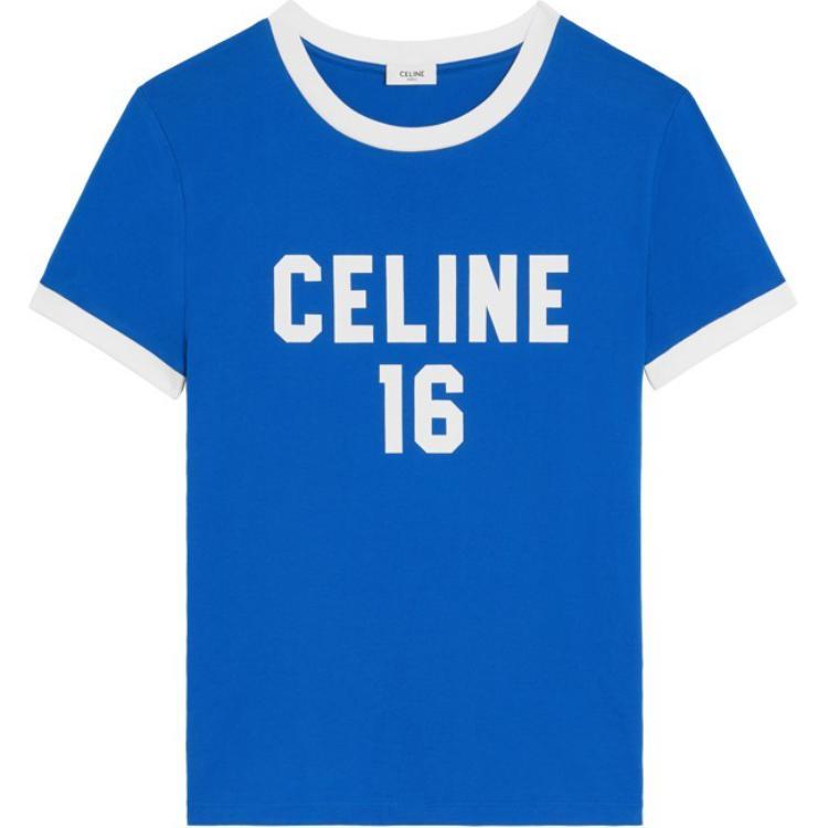 Celine Celine SS23 Men's Letter Stripe Print Pullover Short Sleeve T Shirt Blue