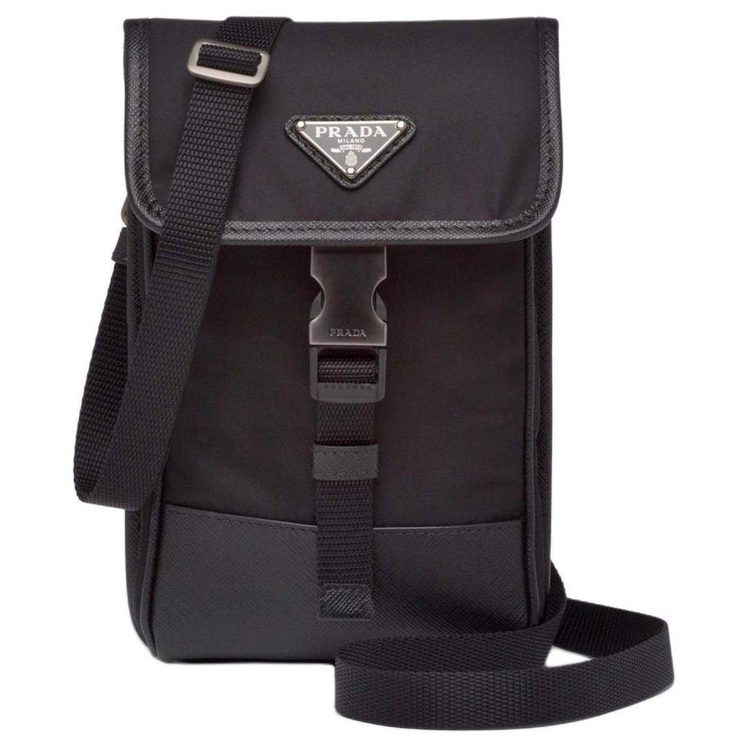 Prada Prada Recycled Nylon One Shoulder Crossbody Cell Phone Pouch Men's Black