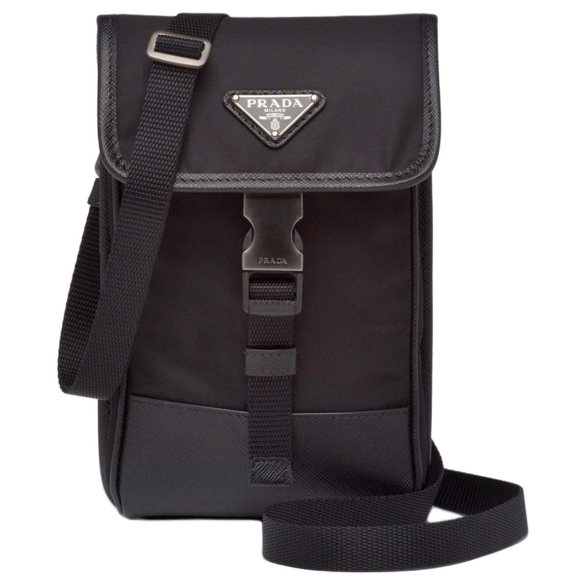 Prada Prada Recycled Nylon One Shoulder Crossbody Cell Phone Pouch Men's Black